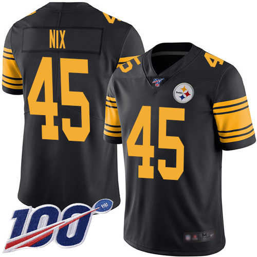 Youth Pittsburgh Steelers Football #45 Limited Black Roosevelt Nix 100th Season Rush Vapor Untouchable Nike NFL Jersey->women nfl jersey->Women Jersey